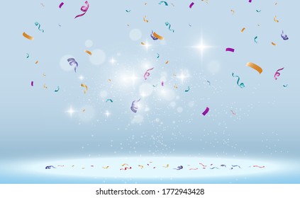 Lots of colorful tiny confetti and ribbons on transparent background. Festive event and party. Multicolor background.Colorful bright confetti isolated on transparent background
