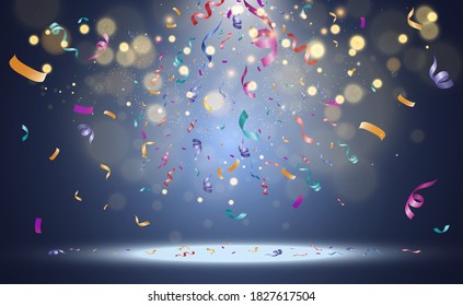 Lots of colorful tiny confetti and ribbons on transparent background. Festive event and party. Multicolor background.Colorful bright confetti isolated on transparent background