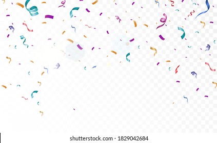 Lots of colorful tiny confetti and ribbons on transparent background. Festive event and party. Multicolor background.Colorful bright confetti isolated on transparent background