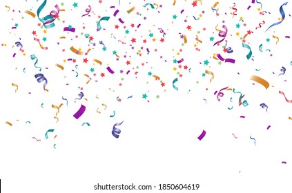 Lots of colorful tiny confetti and ribbons on transparent background. Festive event and party. Multicolor background.Colorful bright confetti isolated on transparent background