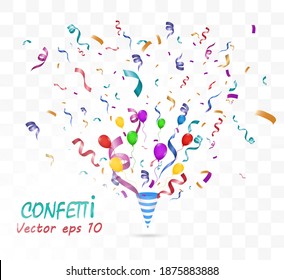 Lots of colorful tiny confetti and ribbons on transparent background. Festive event and party. Multicolor background.Colorful bright confetti isolated on transparent background