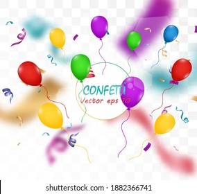 Lots of colorful tiny confetti and ribbons on transparent background. Festive event and party. Multicolor background.Colorful bright confetti isolated on transparent background