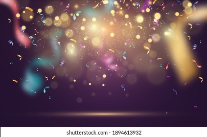 Lots of colorful tiny confetti and ribbons on transparent background. Festive event and party. Multicolor background.Colorful bright confetti isolated on transparent background	