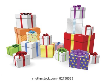 Lots Of Colorful Wrapped Presents For  Birthday, Christmas Or Other Celebration