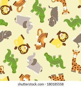 Lots of cute wild animals in a seamless pattern.