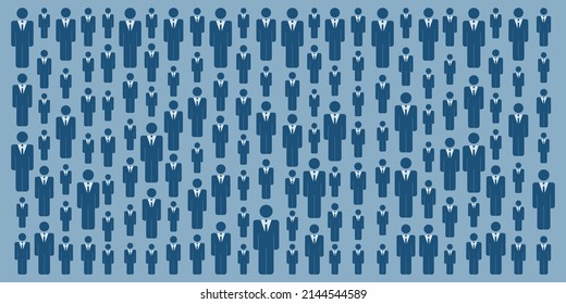 Lots of Dark Blue Standing Figures in Various Sizes - Wide Scale Texture, Retro Style Mosaic Pattern, Background Design, Vector Template