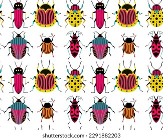 Lots of different bugs. Seamless pattern with cartoon element