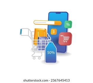 Lots of discounts with online shopping flat illustration concept