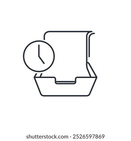 Lots of documents and time. Urgent, emergency paper work. .Vector linear icon isolated on white background.