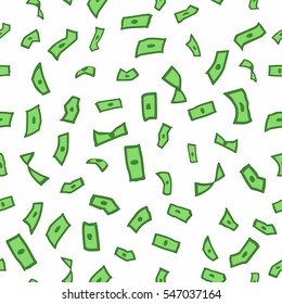 Lots of flying money Wallpaper dollars, green background of falling mone, rain pattern,  seamless texture, vector illustration