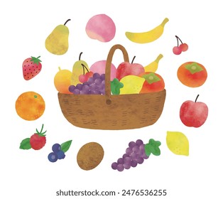 Lots of fruit watercolor in a basket