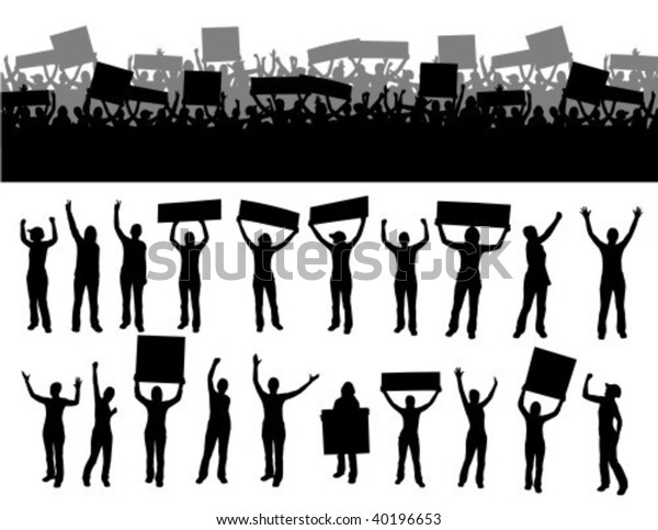 Lots Furious People Protesting Signs Silhouette Stock Vector (Royalty ...