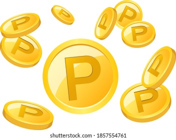 Lots of gold point coins flying in the air.