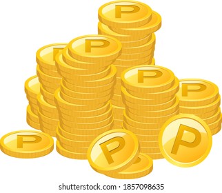 Lots of gold point coins piled up irregularly.