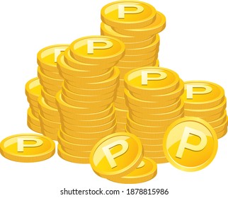 Lots of gold point coins piled up irregularly.
