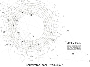 Lots gray circles gray lines. Communication science and technology background. Vector illustration