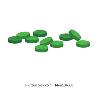 Lots of green pills. Vector illustration on white background.