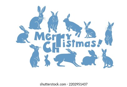 Lots of hares. Merry christmas. Vector illustration