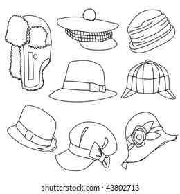 Lots of Hats Line Style Drawing 02