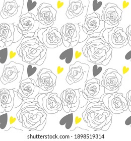 Viele Herzen auf gelb-grauem Hintergrund zum Valentinstag. Zum Verpacken. Für ein Geschenk. Abstraktionsfest