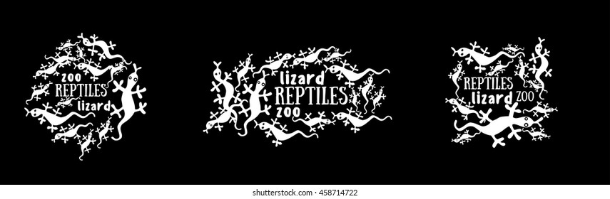 lots of images of lizards, snakes, reptiles, monochromatic drawing, funny reptiles