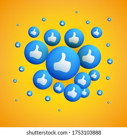 Lots of Like Buttons, Thumbs Up Signs on Yellow Background - Emoticon Vector Design