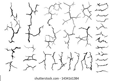 lots lines of crack ground for abstract background on white background