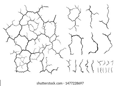 lots lines of crack ground for abstract background on white background