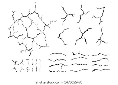 lots lines of crack ground for abstract background on white background