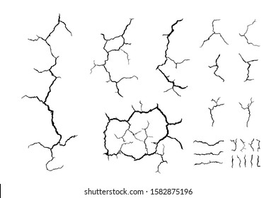 lots lines of crack ground for abstract background on white background