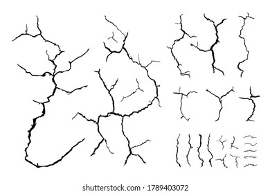 lots lines of crack ground for abstract background on white background