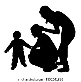 Lots of love Happy family. Affectionate father is looking at his baby walking while mother caressing father.