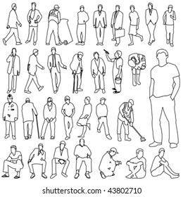 Lots People Line Style Drawing Stock Vector (Royalty Free) 43664806 ...