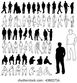 Lots of Men Silhouettes & Line Drawing 01