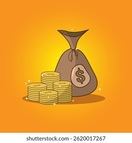 Muita ilustração de design de vetor de dinheiro com cor de fundo gradiente amarelo e laranja