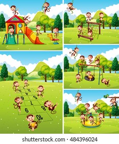 Lots Monkeys Playing On Playground Illustration Stock Vector (Royalty ...