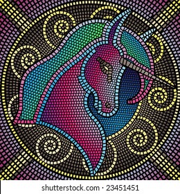 Lots of mosaic tiles forming a unicorn