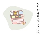 Lots of note paper on the laptop screen. To do list, checklist, planner, management concept. Overworked, too much task icon. Cute flat vector illustration.
