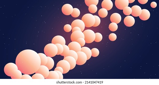 Lots of Pink Flowing 3D Balls on Starry Night Sky Background - Modern Style Minimalist Colorful Abstract Background Design Template with Copyspace in Editable Vector Format