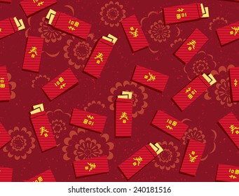 Lots of red envelopes with Chinese words for Chinese new year