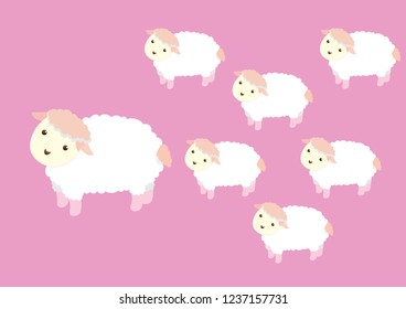 Lots of sheep, white, pink vector