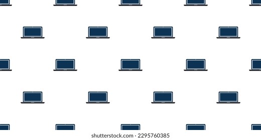 Numerosas laptops simples y sobrias azul oscuro minimalistas - Patrón transparente en un fondo blanco - Diseño, textura de gran escala para TI, Web y Tecnología - Ilustración en formato vectorial editable