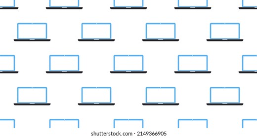 Lots of Simple Minimalist Laptops - Seamless Pattern on White Background Design, Texture for IT, Web and Technology - Illustration in Editable Vector Format