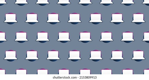 Lots of Simple Minimalist Laptops - Seamless Pattern on Dark Gray Background, Design, Texture for IT, Web and Technology - Illustration in Editable Vector Format