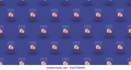 Lots of Simple Seamless Minimalist Mobile Phone Shapes with Speech Bubbles - Pattern Background Design, Seamless Wide Scale Texture for IT, Web and Technology - Illustration in Editable Vector Format