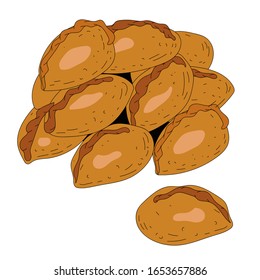 Lots of small hand-made portion pies. Vector drawing.