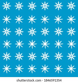 Lots of snowflakes. Snowflakes on a light blue background. Elements on a Christmas sweater. New Year's tablecloth. New year logo. Background for the screen. Vector. Christmas decoration.
