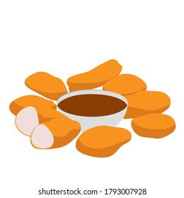 Lots of soy sauce nuggets on a white background