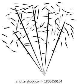 Lots of sparks in the festive fireworks. Night show for carnival, wedding, christmas.Vector icon isolated on white, hand drawing style.