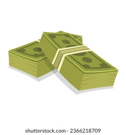 Lots of stacks of dollar bills on white background, illustration vector cartoon EPS 10.